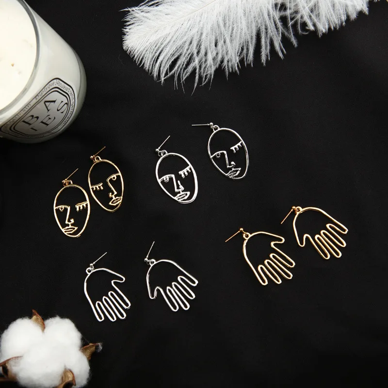 Женские ажурные серьги Boucles D'oreilles абстрактные стильные подвески в виде
