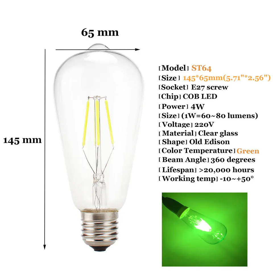 Светодиодная лампа накаливания Эдисона ST64 COB E27 4 Вт 220 В|bulb lamp e27|led bulb e27led edison |