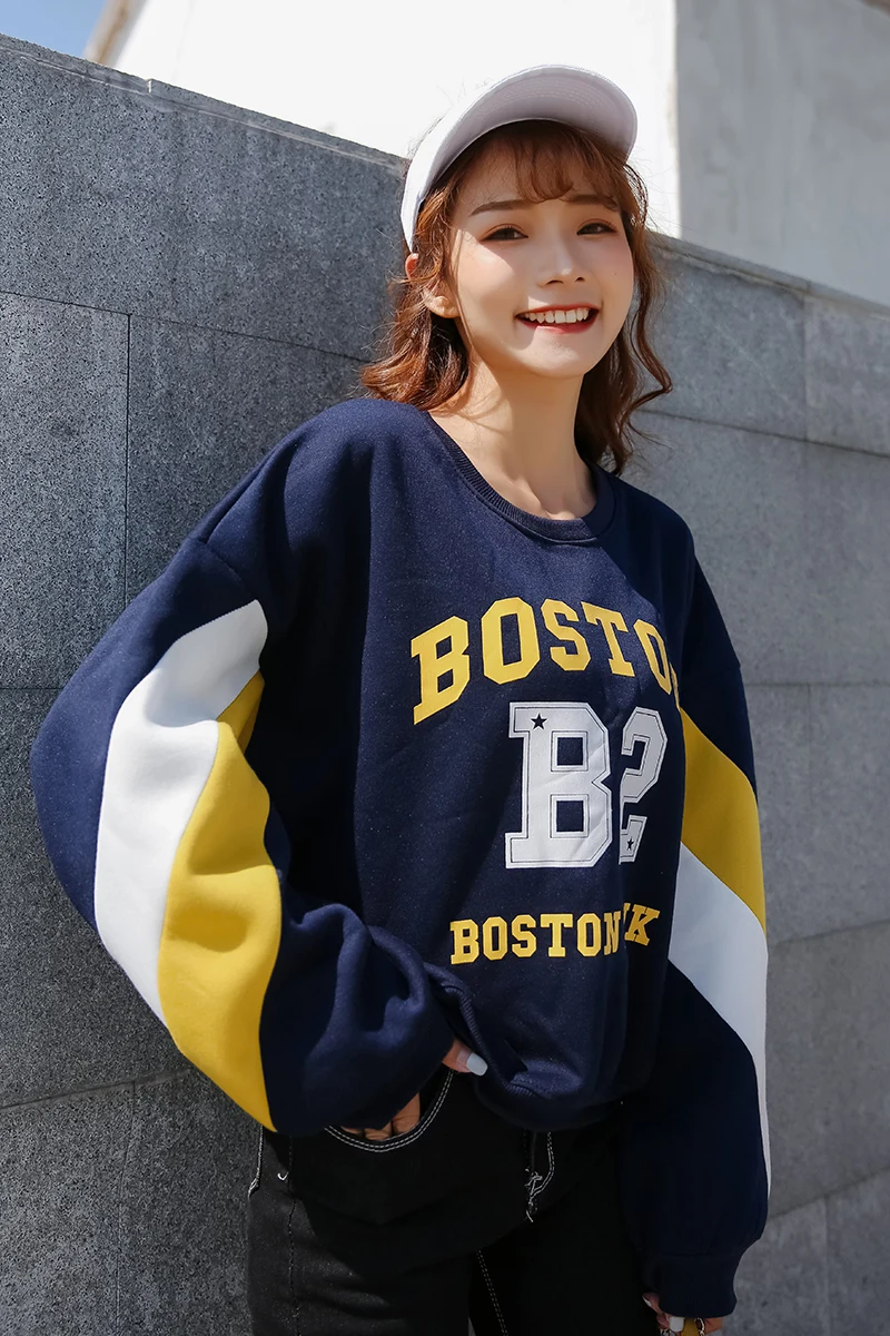 2019 New Sweatshirt Thickening Plus Velvet Female Korean Version of the Letter Set Head Print Oversize Lazy Coat | Женская одежда