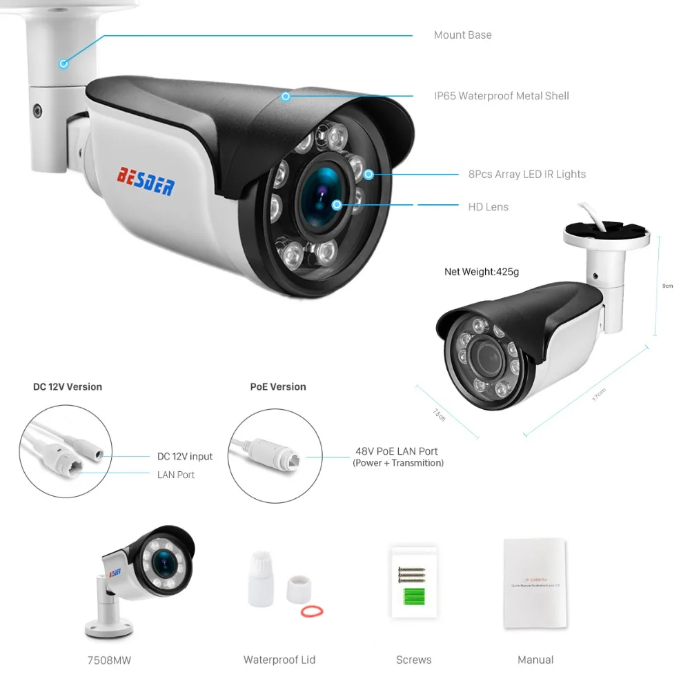 Besder Full HD 1080P 4X с автоматическим зумом 2,8 мм-12 мм с моторизованным объективом ip-камера Bullet уличная камера безопасности Обнаружение движения ночное видение