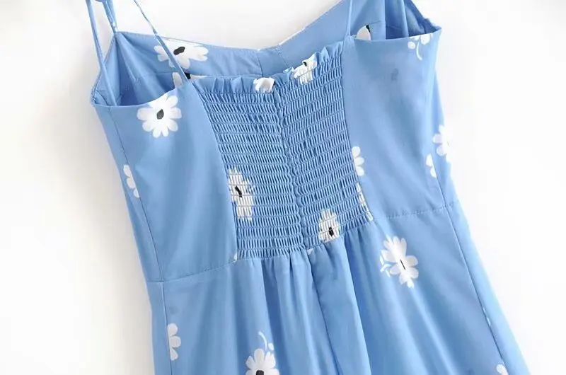 Bazaleas модное синее платье с цветочным принтом vestidos винтажное регулируемое платье миди на тонких бретелях летнее платье с разрезом от бедра Прямая поставка