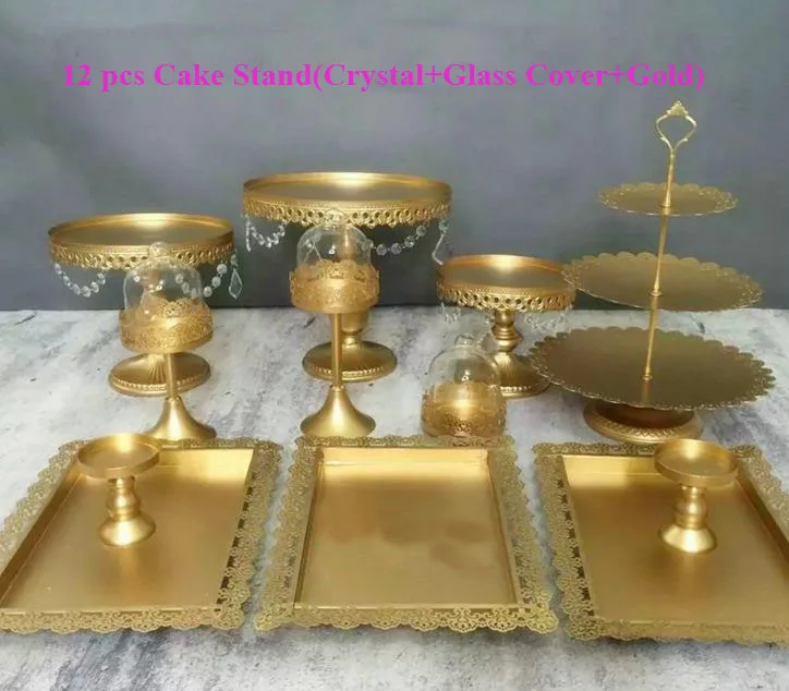 12pc cry glass gold Набор из 12 штук золотой торт стенд Свадебная стойка для кексов стеклянный купол кристалл украшение для шоколадных конфет приспособления для выпечки тортов жаропрочная посуда - Цвет: 12pc cry glass gold