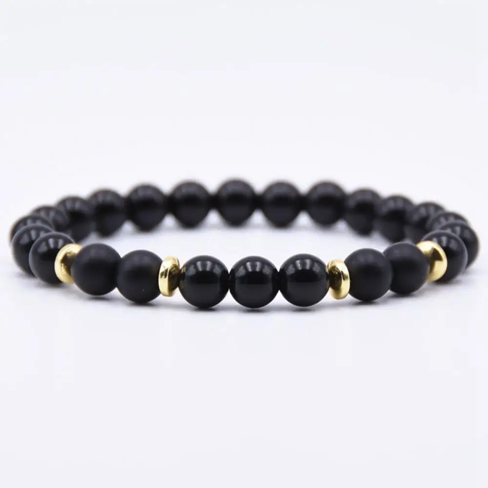 Black Onyx Эфирные масла Духи Диффузор 8 мм черная лава мяч бусины Браслет тигровый глаз бусины Шарм Стрейч Йога для мужчин и женщин ювелирные изделия - Окраска металла: Black Onyx
