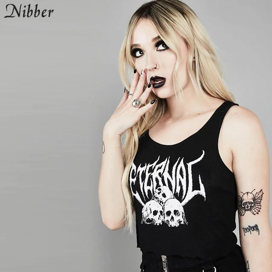 Nibber2019summer на молнии с надписями Базовые Трикотажные укороченные топы женские черные бретели уличной моды случайные футболки без рукавов рубашка, майка, топы