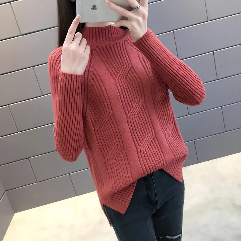 2018 Women Winter Sweater Autumn Half Turtleneck Pullovers Lady Sweaters Basic Female Knit Long Sleeve Jumper Tops Z19 | Женская одежда