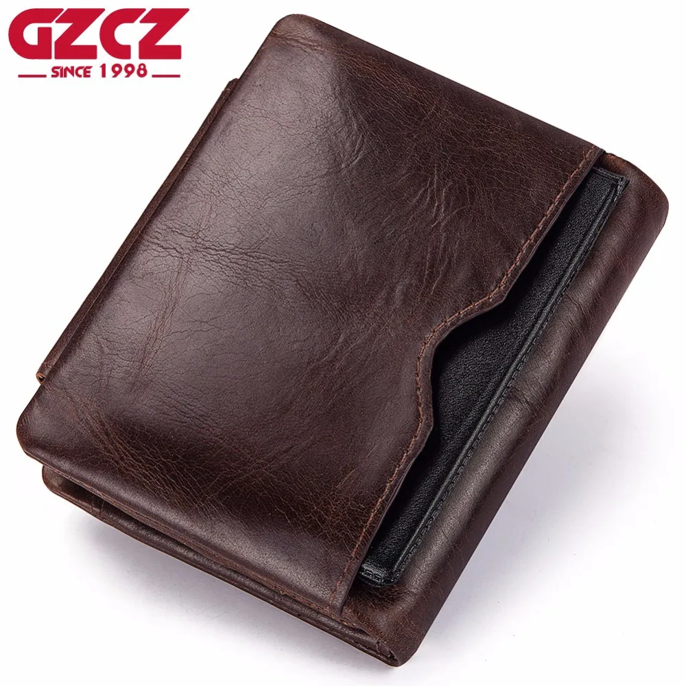 GZCZ мужские кошельки из натуральной кожи, тонкий мужской кошелек, держатель для карт из коровьей кожи, мягкая застежка-молния, короткий зажим для денег, Portomonee