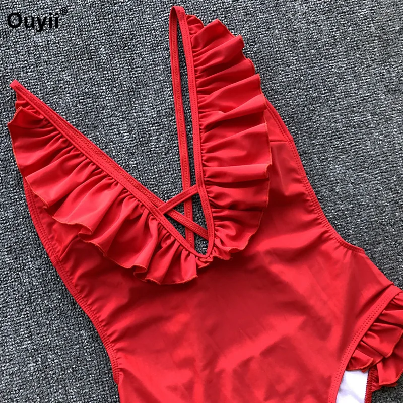 Женский купальник-бикини с оборками однотонный купальник на бретельках для