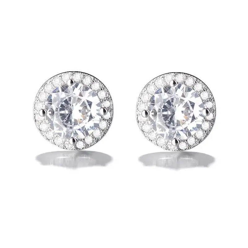 

Fashion Silver Plated Girls Earrings Accessories For Female Bijou Exquisite Crystal Round Stud Earrings For Women Jewelry