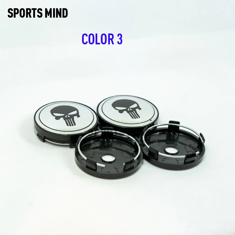 COLOR 3 4 шт./лот, 8 видов цветов, 60 мм, 3D череп, Центральная втулка колеса автомобиля, крышка s, автомобильная эмблема, значок, логотип, колесо, Центральная крышка, этикетка, аксессуары для стайлинга автомобилей - Цвет: COLOR 3