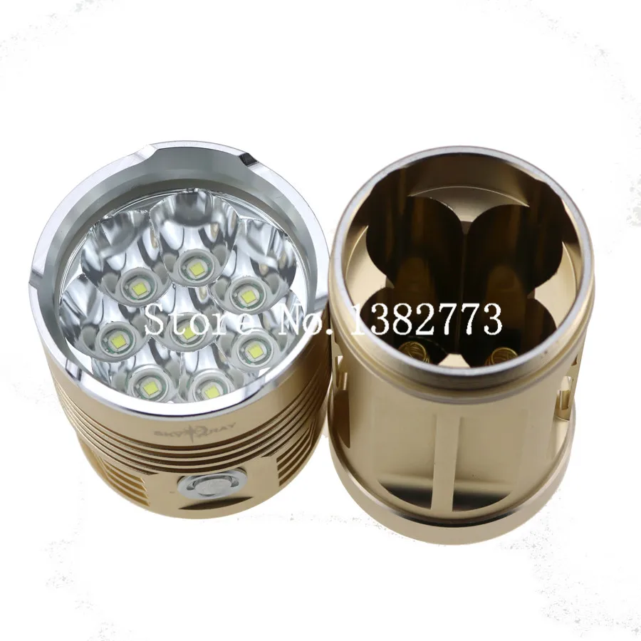 Макс 15000 люмен SKYRAY Король 8T6 светодиодный факел 8 x CREE XM-L T6 светодиодный фонарик с веревкой 3 режима верхний свет, нижний свет, мигающий свет Алюминий оболочки