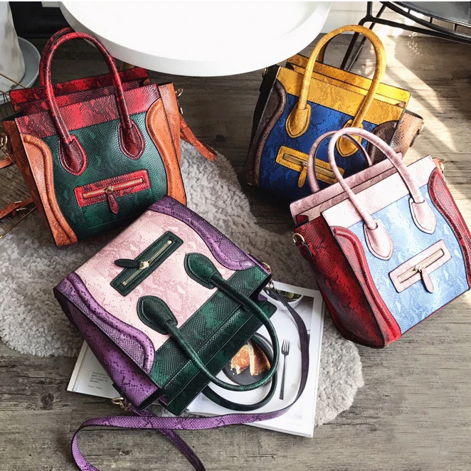 Leather Serpentine Luxury Patchwork Women Shoulder Bags Brand Cross body bag snake skin women Satchel Bag Purse | Багаж и сумки