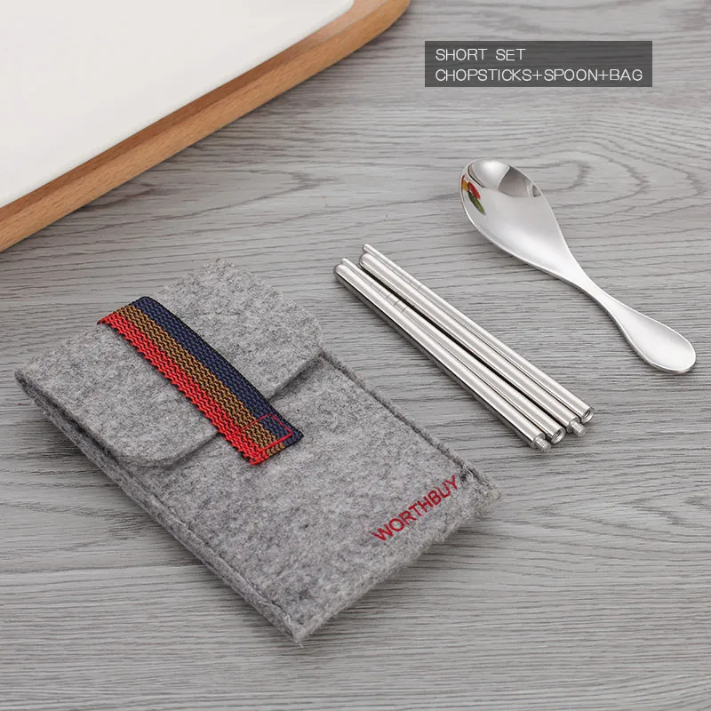Short Set Worthbuy 3 шт./компл. Портативный Столовая посуда набор с сумкой 304 Нержавеющая сталь набор столовых приборов Портативный Кемпинг Пикник Посуда комплект - Цвет: Short Set