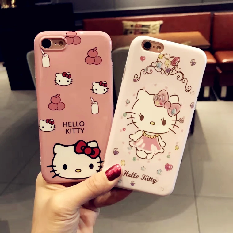 Для iphone 8 plus Китти Кэт розовый TPU Защитный чехол + закаленное Стекло Экран