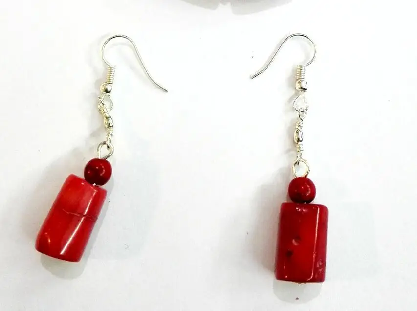 Модные ювелирные изделия серьги натуральный красный коралловый цилиндр