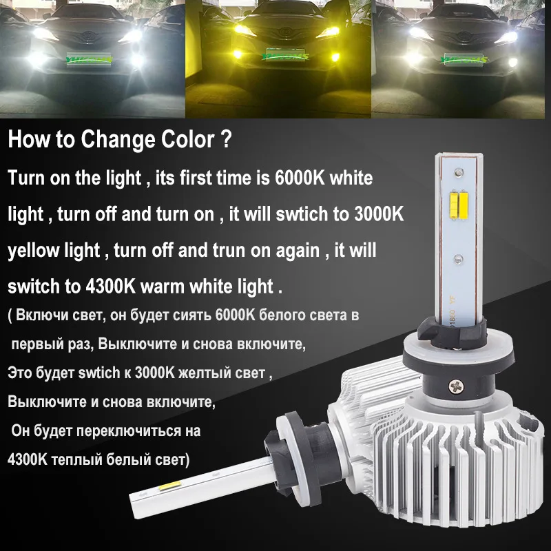 Светодиодная автомобильная лампа Uttril Canbus H4 H7 H8 H9 H11 H1 H3 9005 9006 880 H27 881 K 3000K 4300K 80 Вт 6000