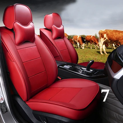 red for 7 seat Чехлы для сидений автомобиля из воловьей кожи, комплекты для Toyota Land Cruiser Prado, чехлы для сидений, Аксессуары для автомобилей, полный комплект, черный цвет - Название цвета: red for 7 seat