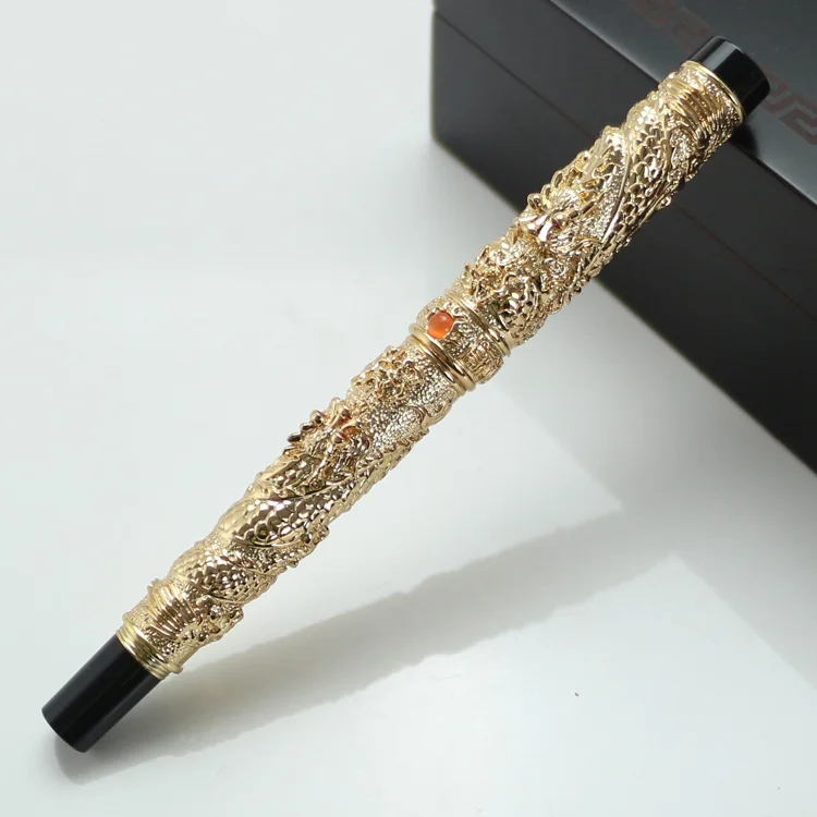 Jinhao Золото Два дракона ИГРАТЬ PEARL 0.7 мм СИБ Дракон резной канцелярские школы и офиса Ручка-роллер с оригинальной коробке для выбора