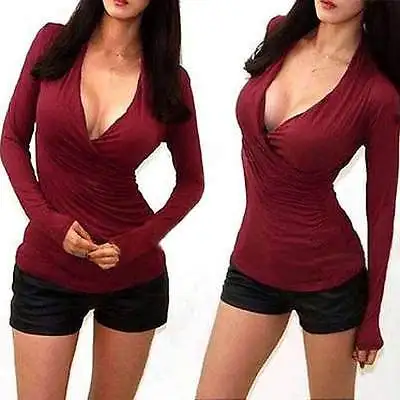 Новые пикантные WRAP v образным вырезом PLUNGE простыня LOW CUT с длинным рукавом стрейч