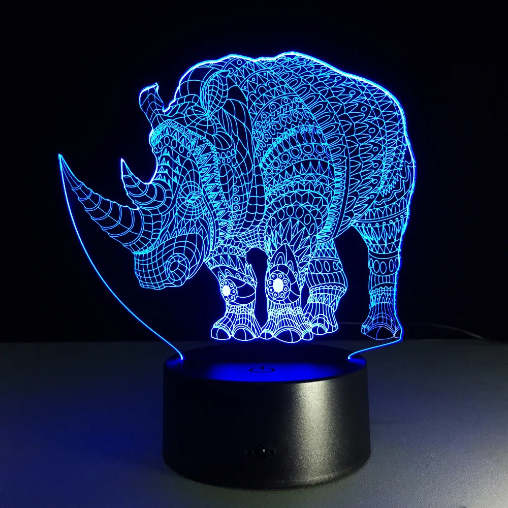 Носорог 7 цветов 3d светодиодные лампы ночные светильники для детей сенсорный Usb