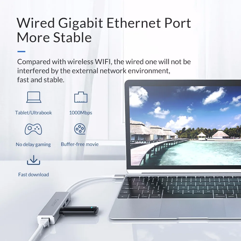 ORICO USB Ethernet Тип C к RJ45 концентратор для ноутбука мобильного телефона Алюминиевый сплав Ethernet адаптер сетевой карты USB Lan