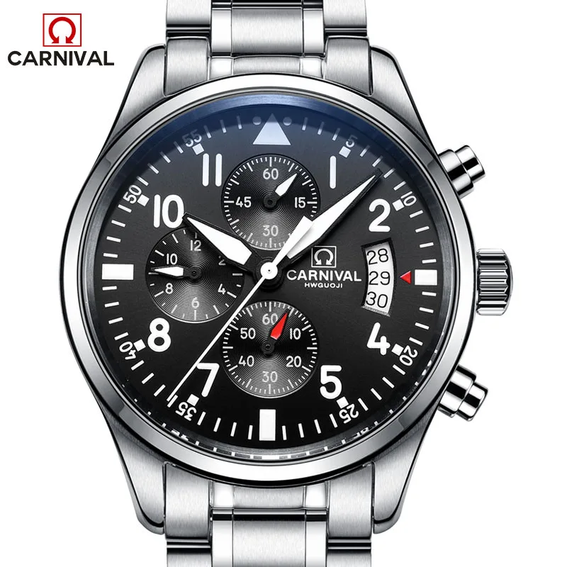 Silver Black CARRIVAL мужские s часы лучший бренд класса люкс кварцевые часы Мужские летательные аппараты серии черные часы из нержавеющей стали reloj hombre - Цвет: Silver Black