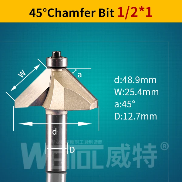Weitol 1 шт. 1/2 или 1/4 inch карбида вольфрама 45 градусов фаски немного деревообрабатывающие фрезы Гравировальный инструмент - Длина режущей кромки: 121