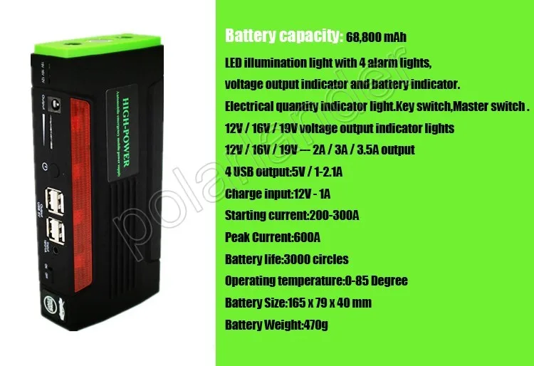 Power Bank цифровой ЖК-дисплей Автомобильный пусковой стартер для автомобильного аккумулятора Booster фонари SOS автомобильное зарядное устройство пусковое устройство компас перемычка