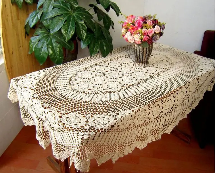 Ручной крючком скатерть размер: 51x71 cm бежевый|handmade crochet tablecloth|crochet tableclothtablecloth |