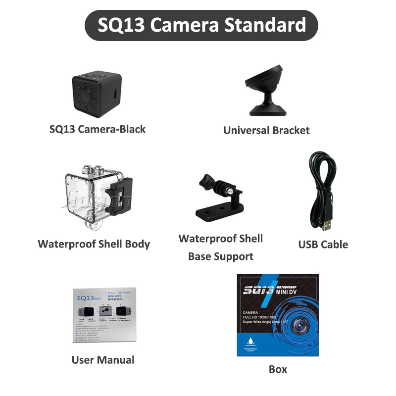 Black SQ13 Мини WiFi камера Espia HD 1080P ночного видения Видео ДАТЧИК водонепроницаемость Gizli Kamera Casus маленькая Карманная камера DV рекордер - Цвет: Black