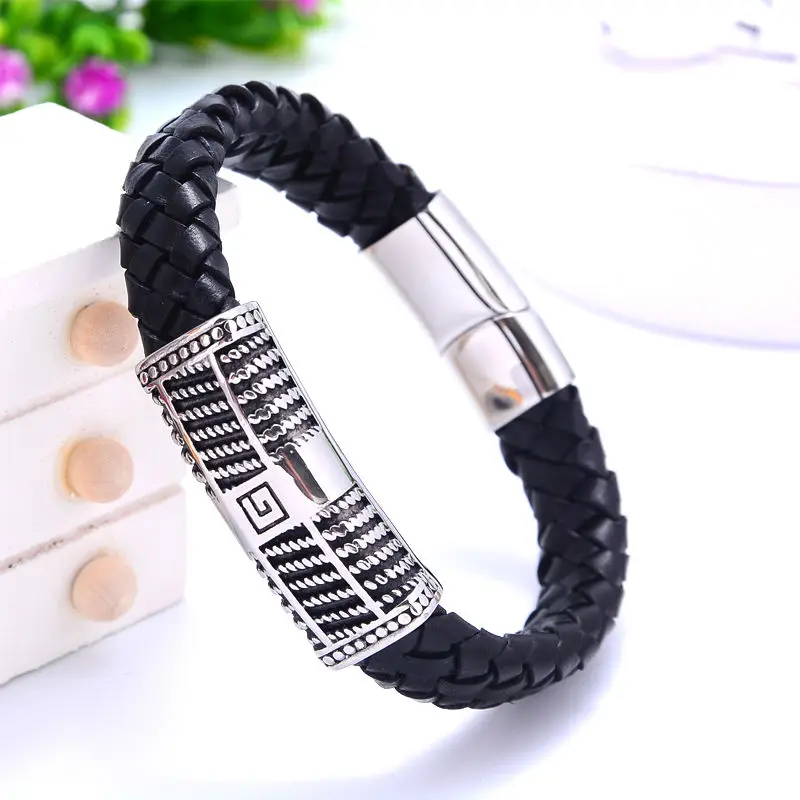 Модный браслет из нержавеющей стали с плоской трубкой магнитный воловьей кожи