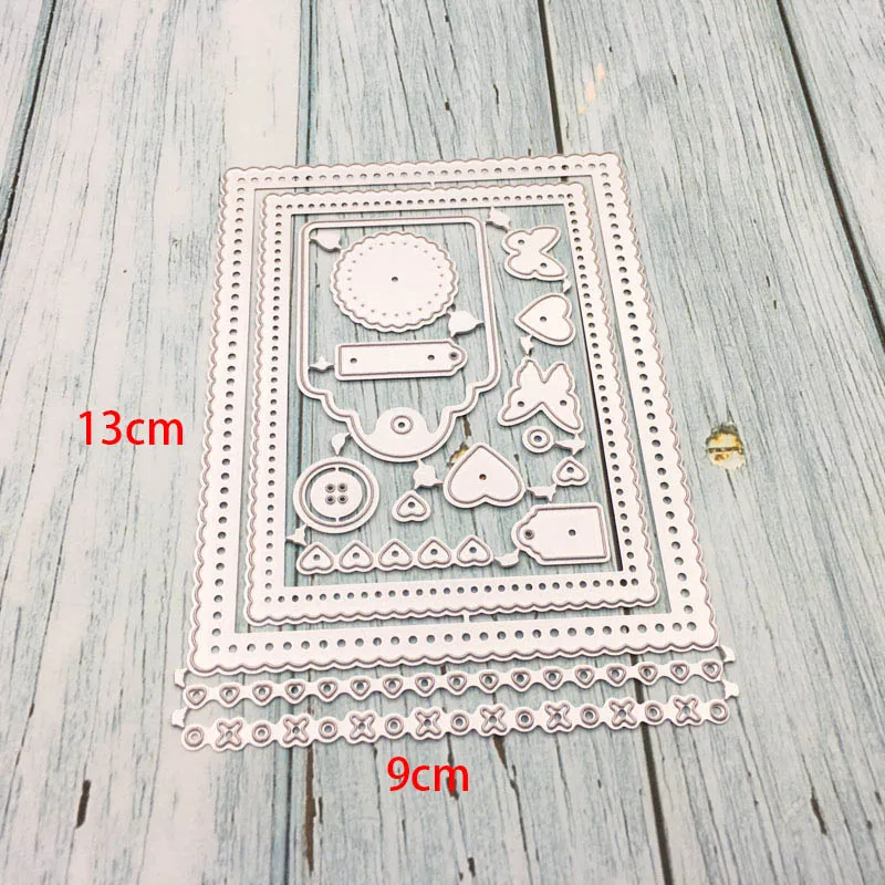 

Metal Cutting Dies Butterfly Heart Tag Button Set Lace Border Crafts Die Cuts Stencil for Scrapbooking DIY Paper Cards Template