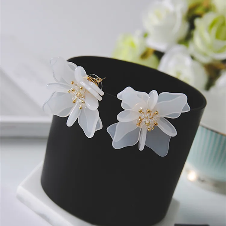 Корейские Новые Модные женские серьги с белыми акриловыми цветами большого