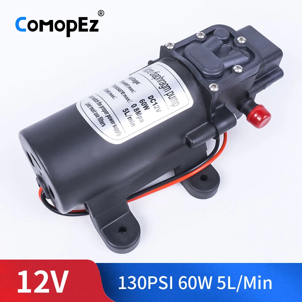 DC 12V 60W 130PSI 5L/мин Электрический мембранный насос Самовсасывающий усилитель для