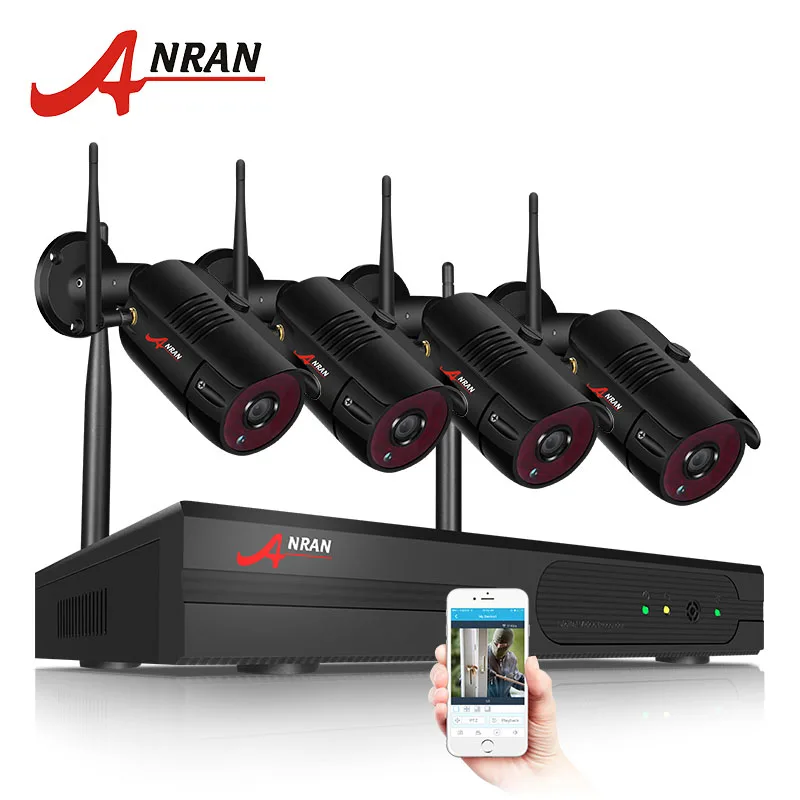 Черный ANRAN беспроводная система безопасности 5.0MP HD H.265 NVR комплект 4 шт. ip-камера Wifi CCTV камера Система Авто пара видеонаблюдения - Цвет: Черный