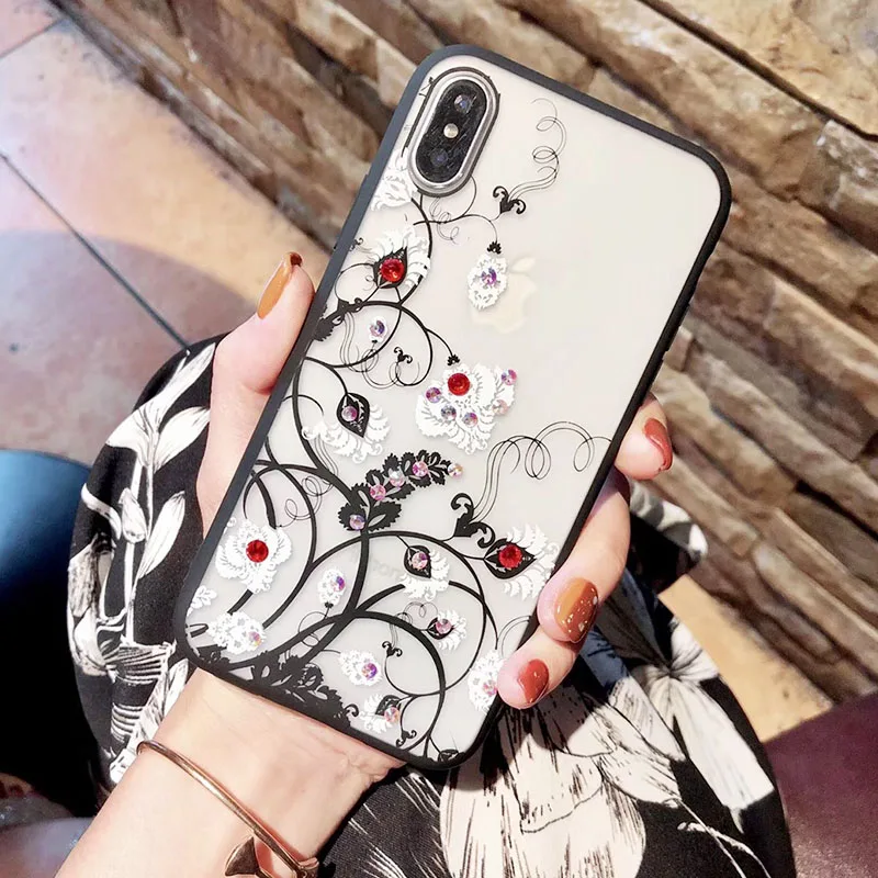 Сексуальный кружевной чехол с цветочным рисунком и бриллиантами для iPhone X XR XS Max 8 7