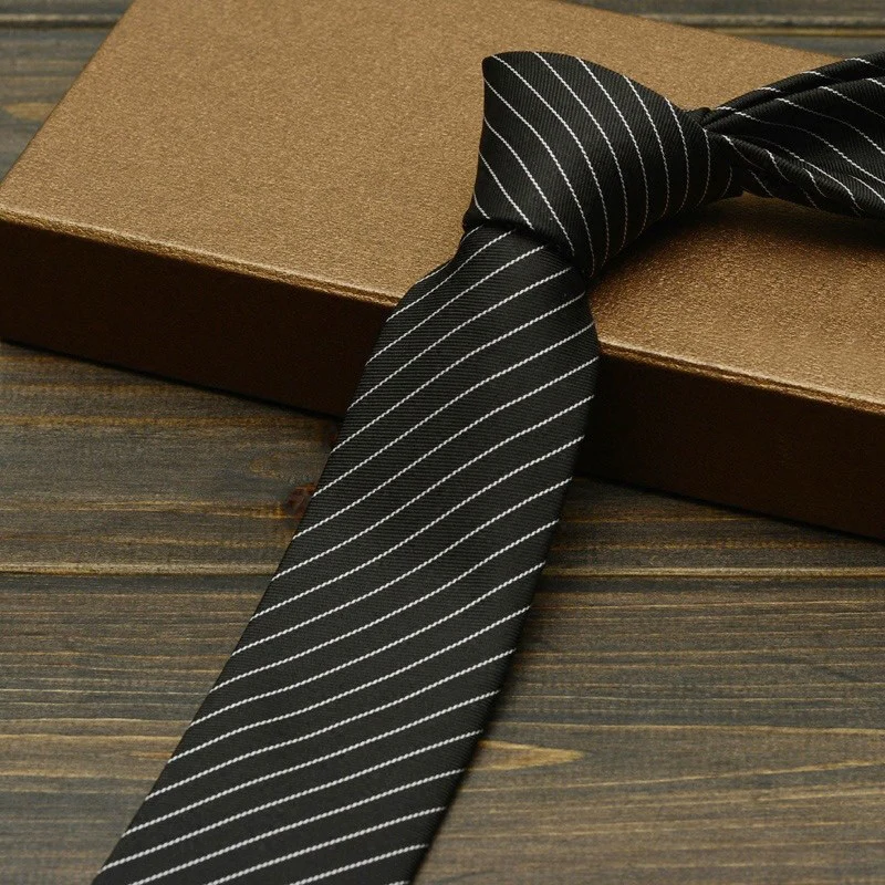 

2019 New Fahion Men's Ties Solid Narrow Black Striped Twill Men Skinny Silm Necktie Wedding ties 6cm Boys Party Ties Gift Box