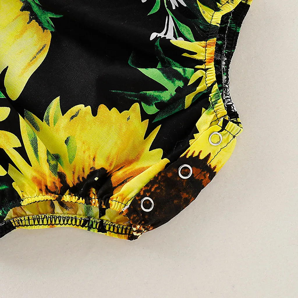 Летние детские топы с оборками и открытыми плечами принтом подсолнуха для