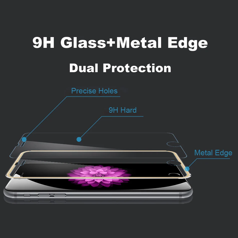 For iPhone 7 Premium Real Screen Protector Full Cover Titanium Metal Curved Edge Tempered Glass iPhone7 Plus Protective Film | Мобильные