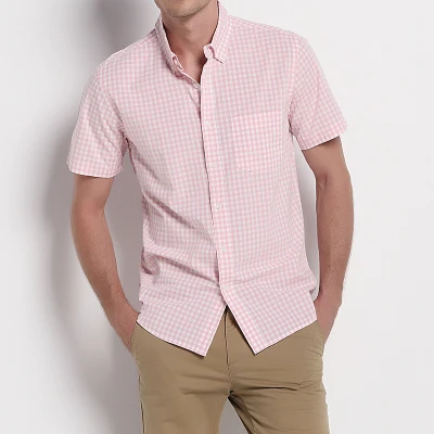 Мужская хлопковая рубашка в клетку модная с короткими рукавами размера плюс