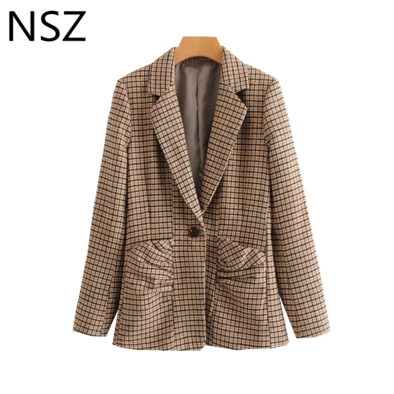 NSZ Для женщин клетчатый блейзер в клетку офисные элегантные Бизнес Проверено