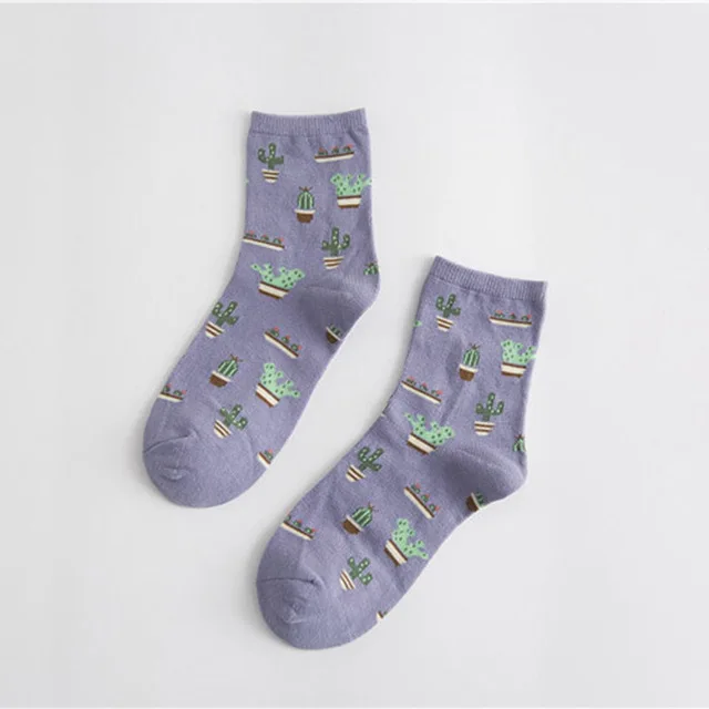1 пара женские носки с мультяшными растениями и КАКТУСОМ забавные мягкие дышащие