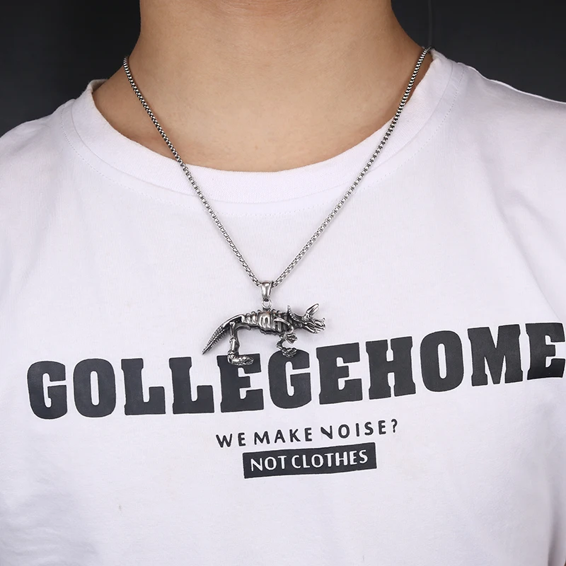 YaHui нержавеющая сталь Винтаж серебро динозавр мужские ожерелья и подвески