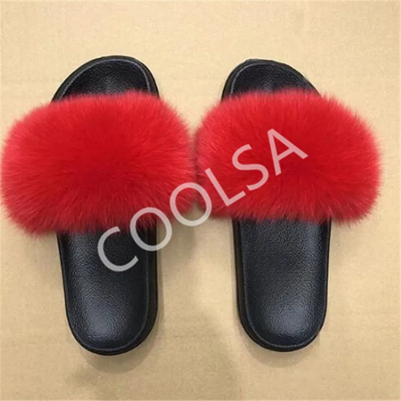 Женская летняя обувь с искусственным мехом лисы Сезон Зима Домашние тапочки из