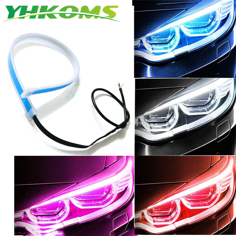 YHKOMS 1 шт. автомобильные лампы для автомобилей DRL светодиодный дневные ходовые огни указатель поворота желтая направляющая полоса для фар в сборе DRL лампа