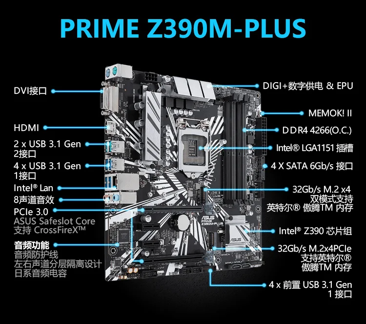 ASUS PRIME Z390M-PLUS Master Series Intel Z390/LGA 1151