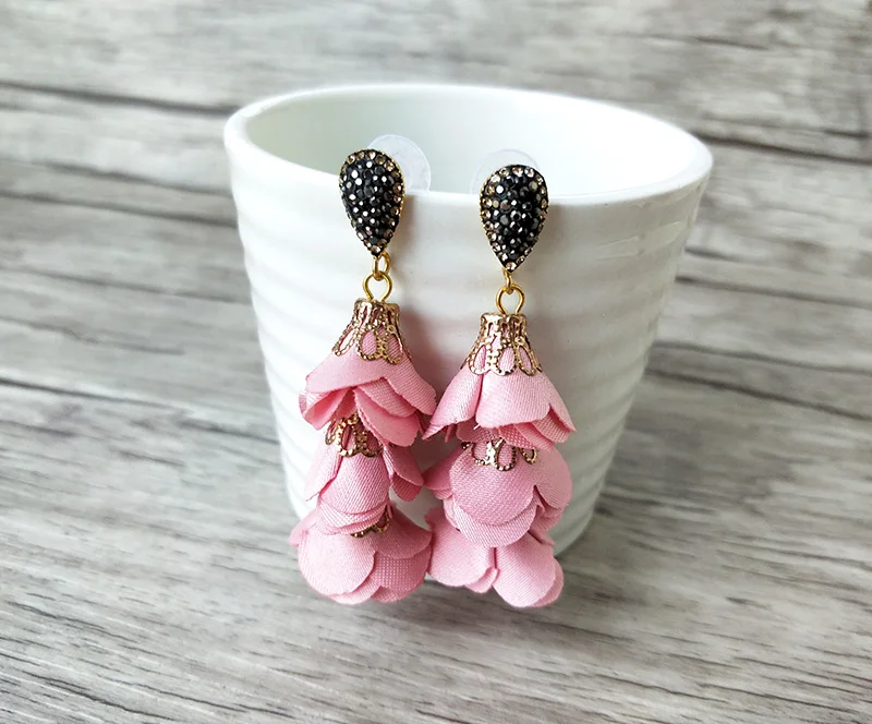 5 Pairs Mix color Fashion Cloth flower earrings Pave Rhinestone jewelry Handmade Charm Soft Women Jewelry ER722 | Украшения и