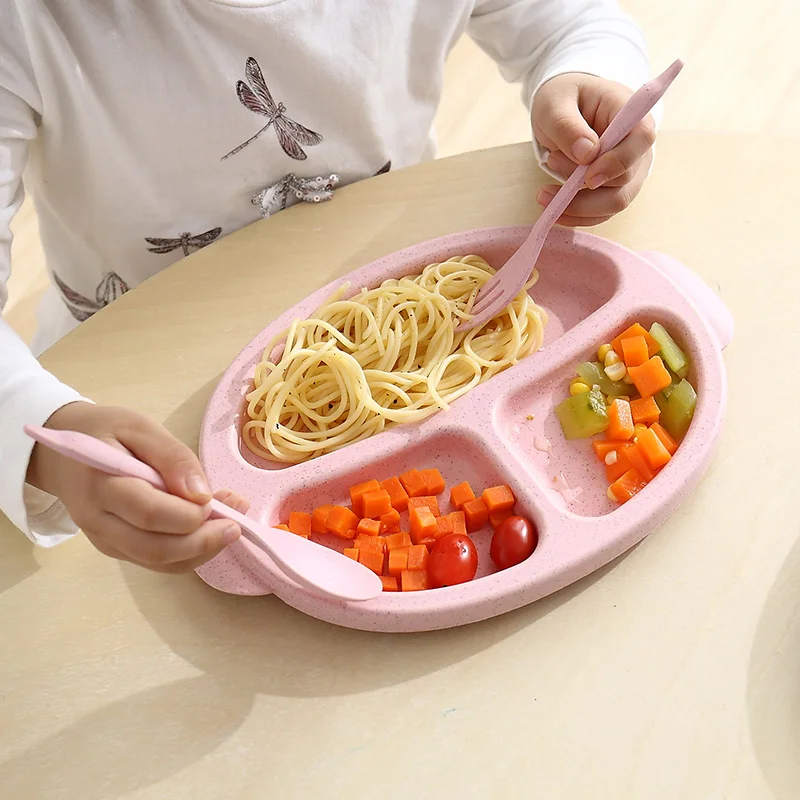 Набор из 3 предметов Детская тарелка пшеничного материала для еды здоровья с