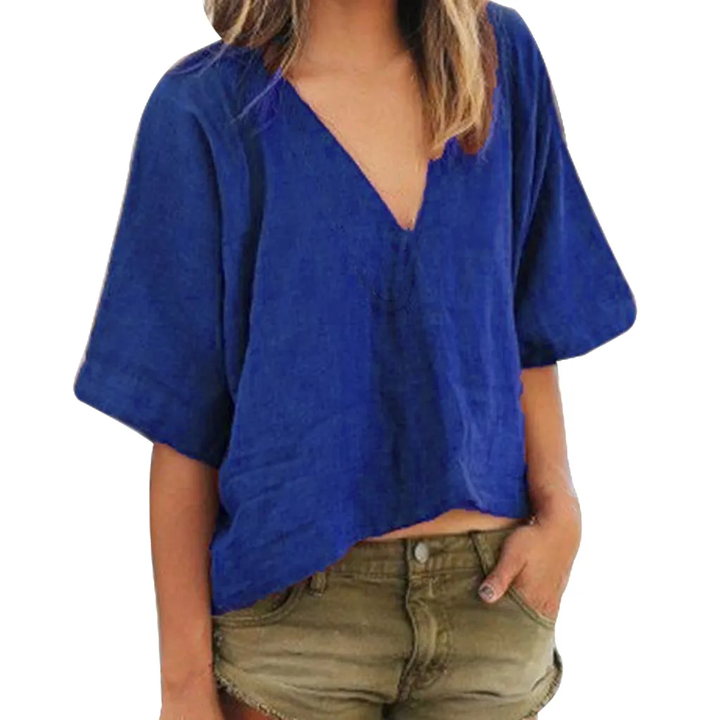 Женские повседневные футболки с v образным вырезом летние коротким рукавом
