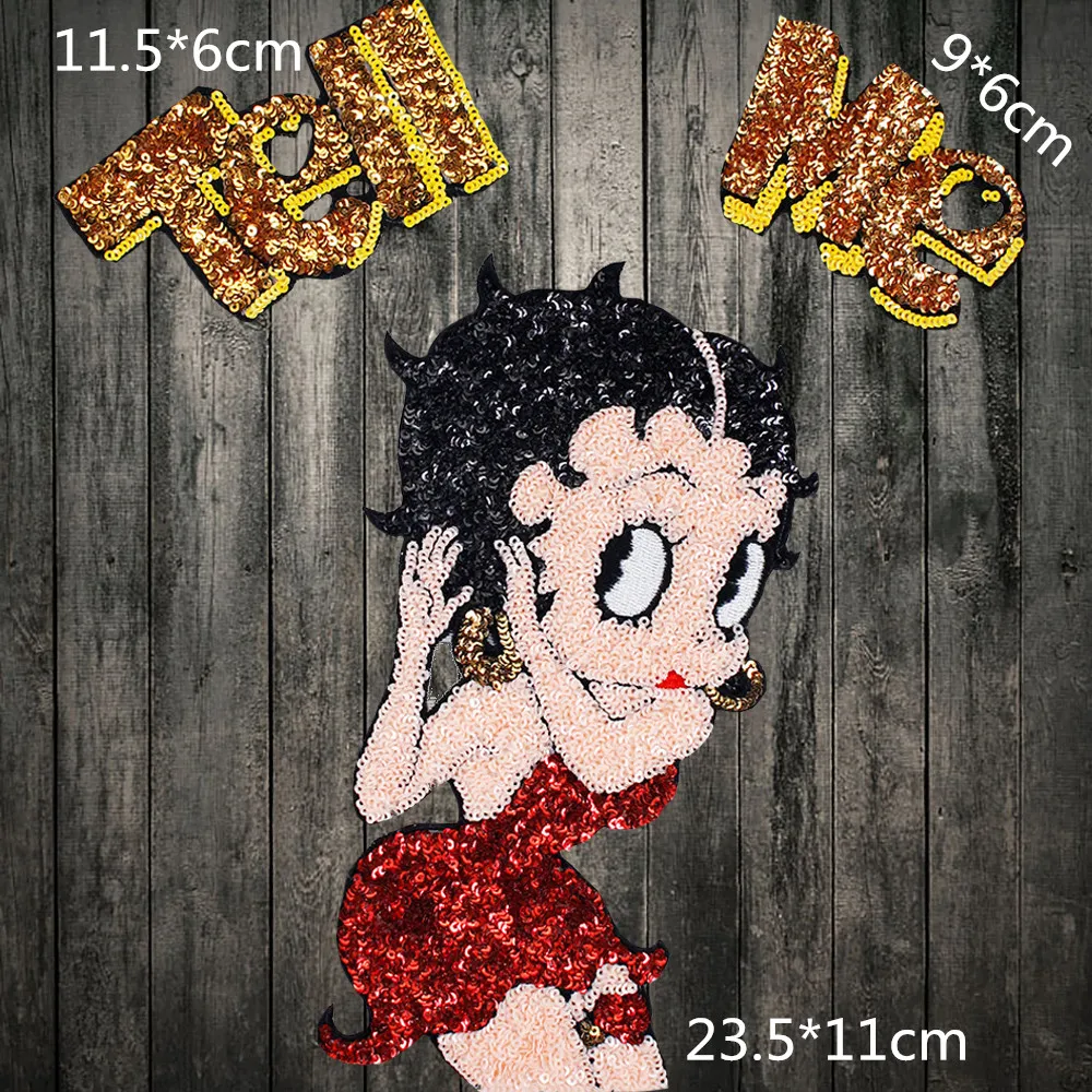 Вышитый мультфильм Betty письмо Блестки Ткань наклейки одежда сумка футболка декоративная заплатка палочка DIY аксессуары ручной работы