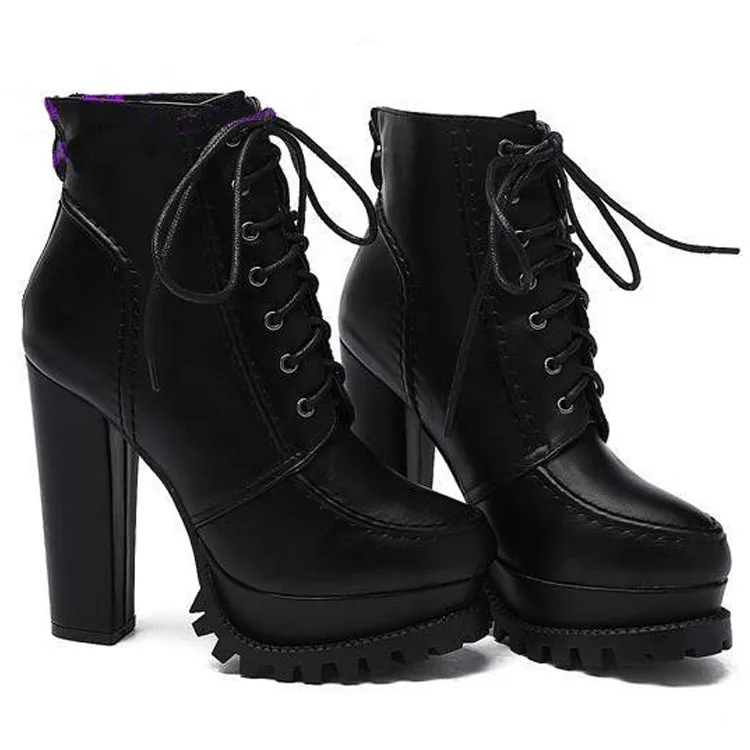 Fashion New Women Platform Pumps Sexy Lace Up Ankle Boots High Heels Shoes Party Heel 10cm Black wo180820 | Обувь